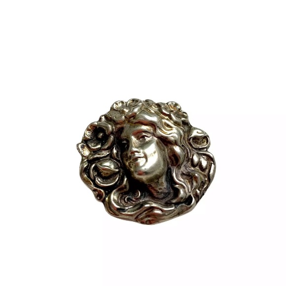 Antique Nouveau Sterling Maiden Portrait Brooch - Picture 2 of 7
